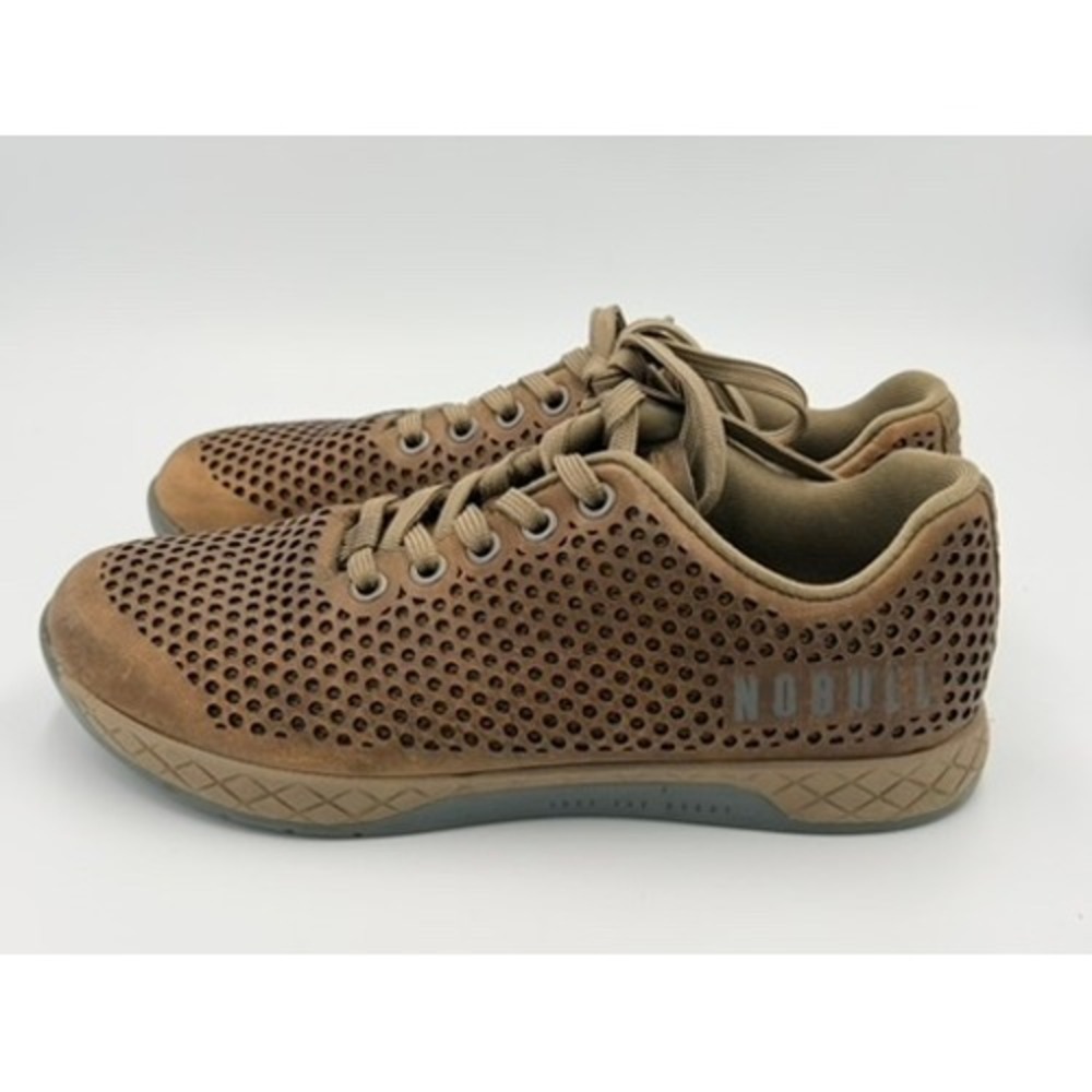 NOBULL Perforated Leather Trainers Mens 6.5 Womens 8 Tan Training Shoes
